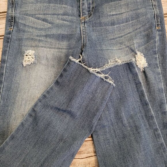 Harper Hallie Medium Wash frayed hem distressed skinny jeans womens size 28 - Picture 5 of 8